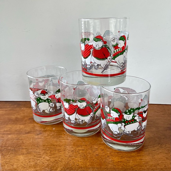 1991 Princess House Skating Polar Bears Lowball Glasses Set of 4 - Picture 4 of 12